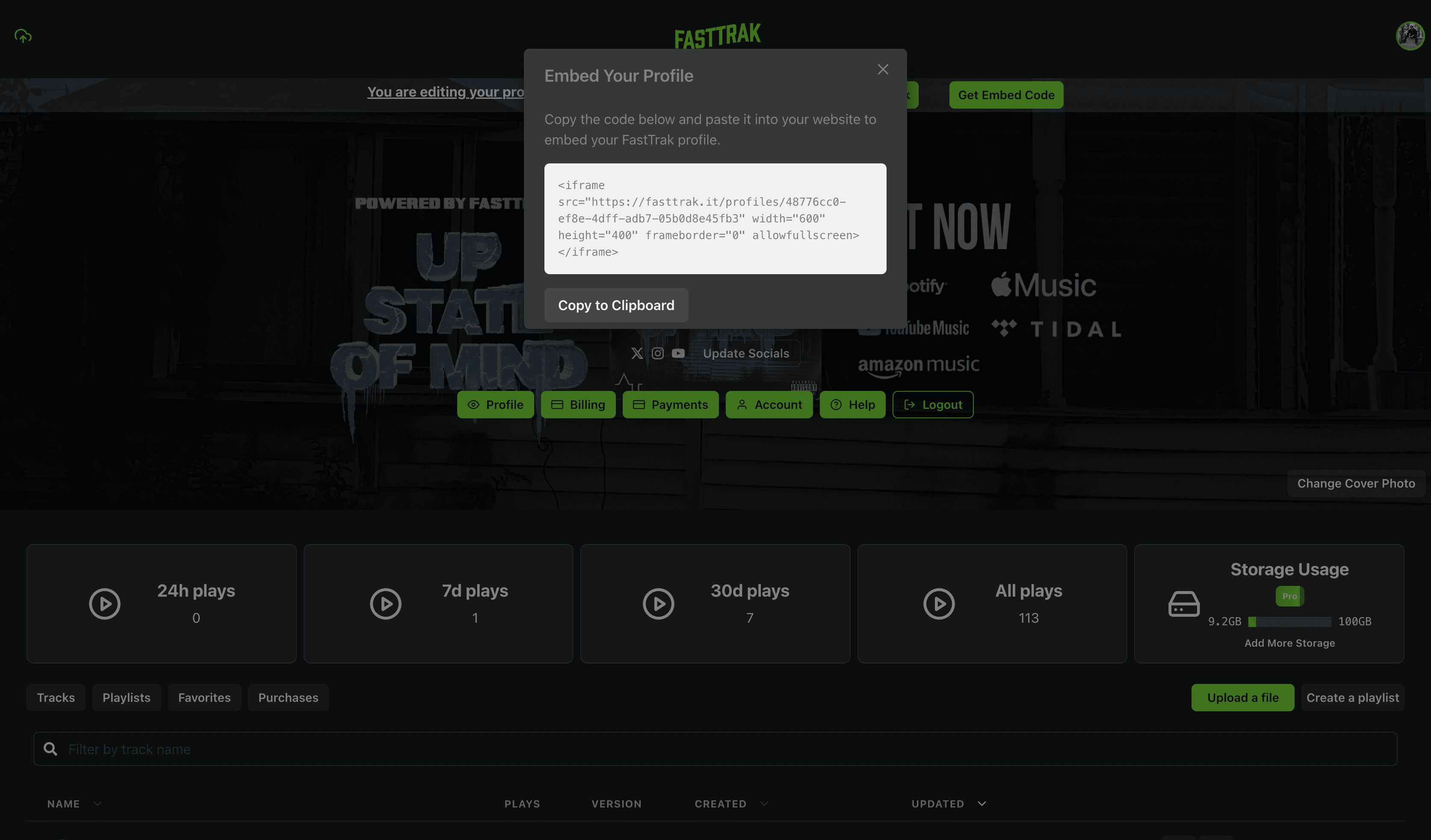 Show off your public profile, tracks, & sell your songs on your own website